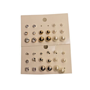 Lot 17 Pairs Rhinestone Faux Pearl Stud Earrings Post Back Mixed Womens On Cards